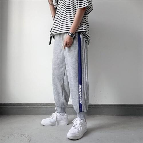 2021 New Popular Logo LInternet Celebrity Wide Korean Sports Harun Pants Striped Loose Fitness Football Pants Jog Pants