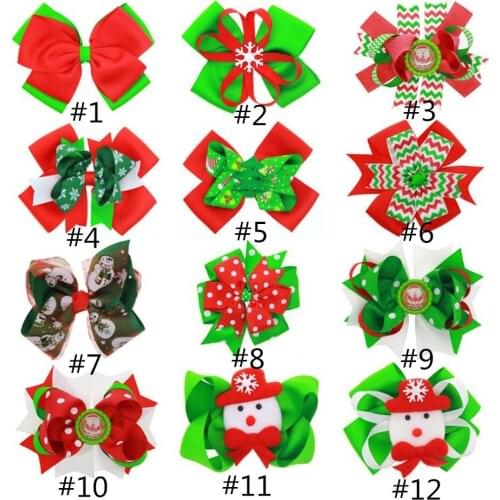 25 pcs/ lot ,15*12cm Christmas ribbon bow with clip for apparel hair accessories headwear