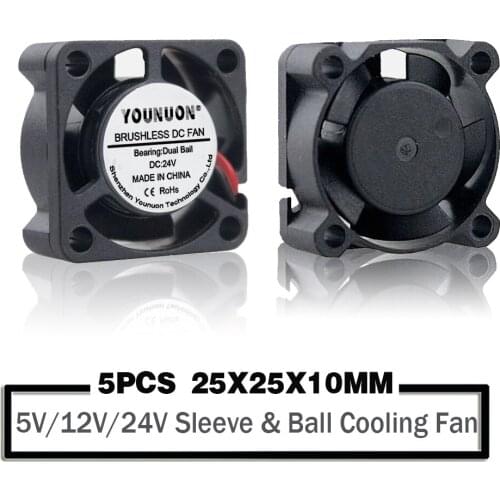 5 Pieces 2510 25mm 25x25x10mm Cooling Fan DC 5V/12V/24V Sleeve&Ball Bearing Cooling Cooler Fan Mini Axial Cooling Fans