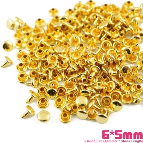 700 set 6*5mm Gold Double Cap Round Rapid Rivet Punk Rock Leathercraft Rivet