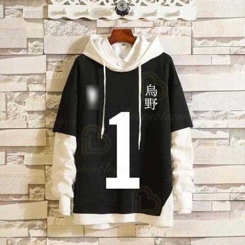Anime Hooded Men Cosplay Black White Costume Volleyball Hoodie Unisex Casual Fake Two-Piece Sweatshirt