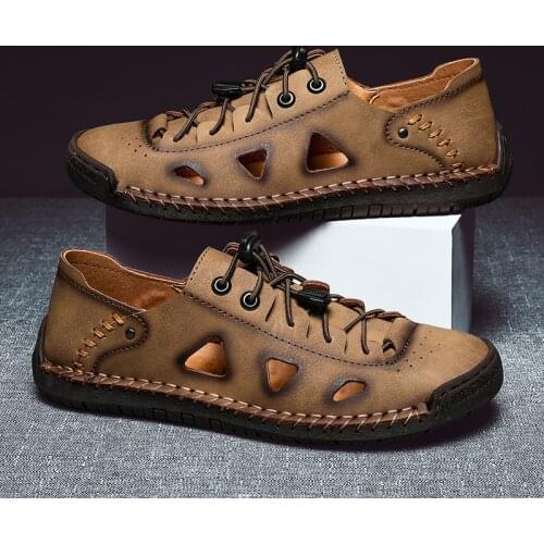 Summer Designer Shoes Cowhide Men Leather Sandals High Quality Driving Moccasin Hiking Beach Trekking Leisure Fashion Size 38-48