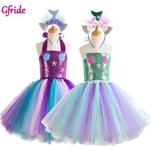 Children Sequined Mermaid Costumes With Headband For Girls Princess Cosplay Cartoon Fancy Birthday Party Dress Christmas Clothes