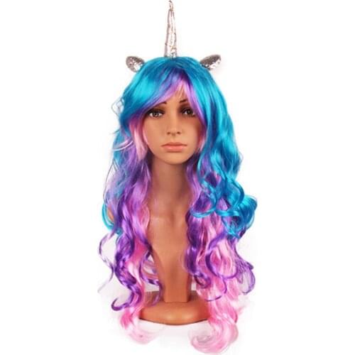 Kids Unicorn Hair Wig for Halloween Hair Cospaly For Women Bachelorette Party synthetic Hairpiece High Temperature Fiber