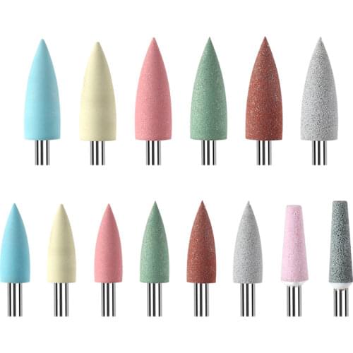 Cuspidal 4mm Head 7 Colors Rubber Silicon Carbide Nail Buffer Electric Manicure Machine Nail Drill Accessories Rotary Tools