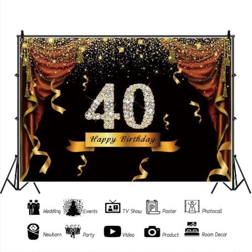 Happy 40th Birthday Portrait Photography Backdrop Decor Celebration Party Photo Background Studio Photocall Props