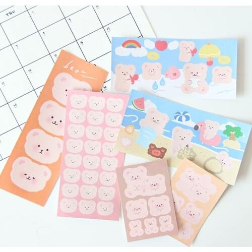 Ins Cute Pink Furry Bear Label Sticker Creative Girl Hand Book Mobile Shell Cup DIY Decorative Stickers Scrapbooking Stationery