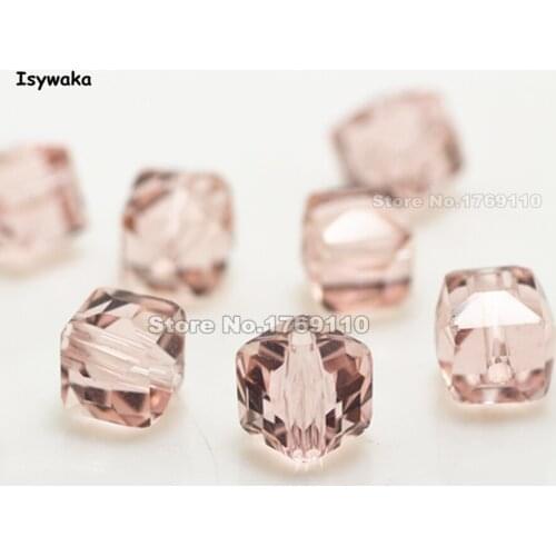 Isywaka 100pcs 8mm Pink Color Square Austria Crystal Beads charm Glass Beads Loose Spacer Bead for DIY Jewelry Making