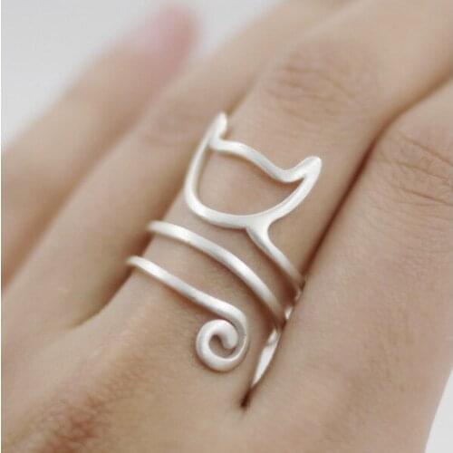 Simple Fashion Opening Winding Wire Drawing Cat Rings For Women Men Gold Silver Black Color Adjustable Rings Female Jewelry Gift