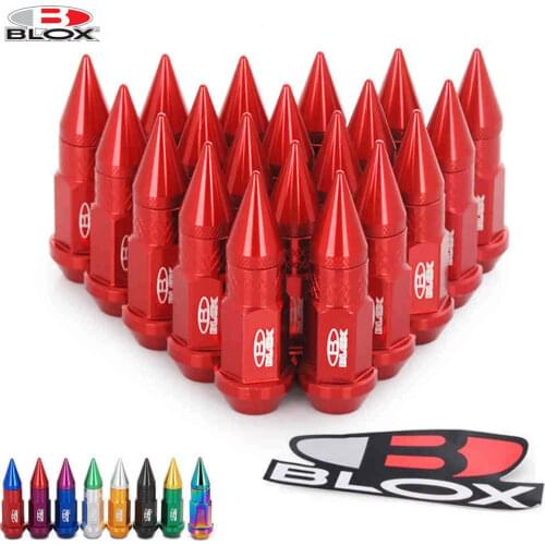 Blox Racing 20Pcs M12X1.5 Aluminum 50MM Extended Tuner Wheels Rims Lug Nuts With Spikes Spear tip Jdm AF-BLOX750DJT-15