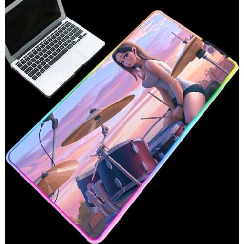 Kawilili Anime Mouse Pad RGB Bo Xun Lin Girl Drumming Gaming Mouse Pad XXL Glowing LED Gamer Laptop Office Carpet Keyboard Mat