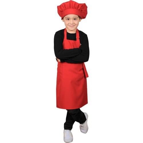 Kitchen Apron For Kids Red With Hat