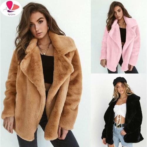 2020 Hot Winter Warm Fluffy Faux Fur Coats Jackets Women Furry Fake Fur Cropped Jacket Turn Down Collar Open Front Overcoat