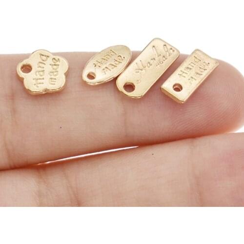 100pcs MINI Gold Letter Charms “HAND MADE ”Pendants Handmade Tags Vintage For DIY Jewelry Making Findings Accessories Wholesale