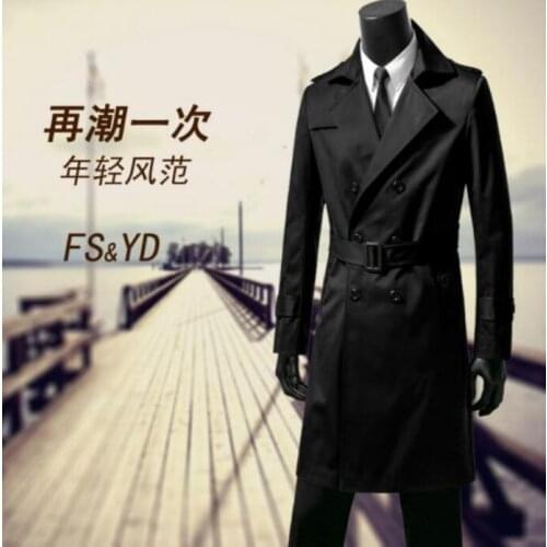 Black mens trench coats spring autumn man double breasted long coat men clothes slim business casual overcoat long sleeve 9XL