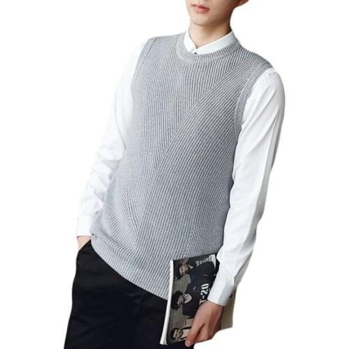 Men casual pullover sleeveless sweater male knitting o-neck young boys clothing slim warm men vests waistcoats for school