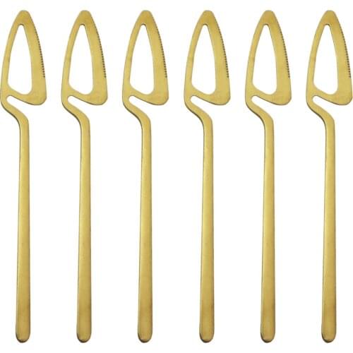 6Pcs Gold Cutlery Set Dinner Knives Tableware Set Stainless Steel Dessert Knives Dinnerware Set Kitchen Silverware Flatware Set