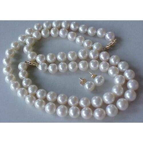 New 9-10MM GENUINE WHITE Freshwater PEARL NECKLACE BRACELET & EARRINGS SET
