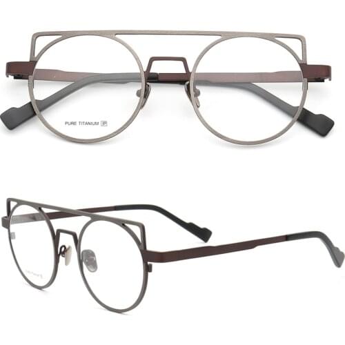Women cateye eyeglass frame men round Pure Titanium glasses frames Metal Lightweight fashion Prescription Rx Eyeglasses frames