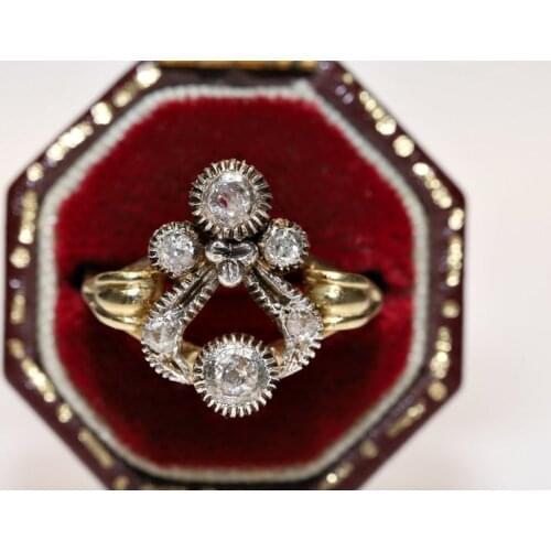 Antique Original Victorian Time 14k Gold Natural Diamond Decorated Pretty Strong Ring