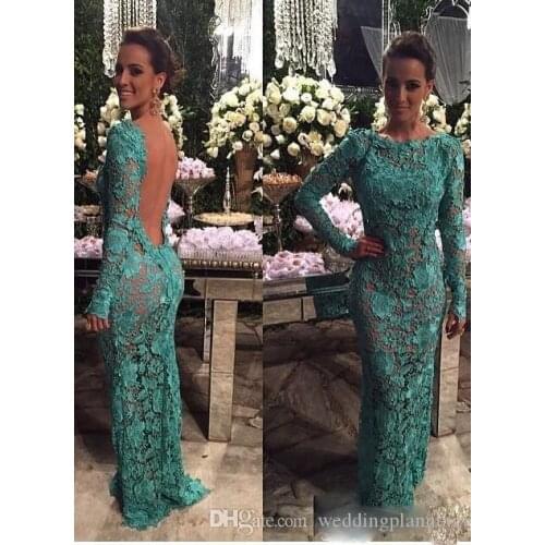 Sheer Lace Open Back Mother Of The Bride Groom Dresses Long Sleeves Vestidos Mermaid Custom Made Aso Ebi Mother off Bride Dresse
