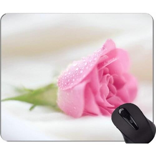 Rectangle Mouse Pad,Earth water drop rose flower -Stitched Edges