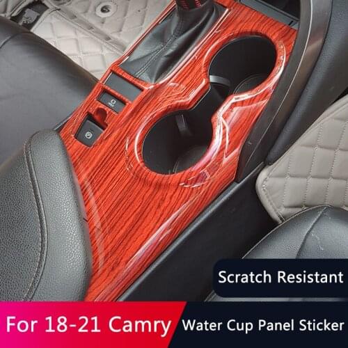 QHCP ABS Car Gear Panel Trims Center Console Water Cup Holder Panel Cover Water Transfer Carbon Fiber For Toyota 8th Camry 18 19