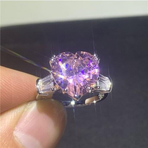 Heart Love ring Real 925 Sterling silver 5ct AAAAA cz Birthstone Engagement Wedding Band Rings for women Fashion Party Jewelry
