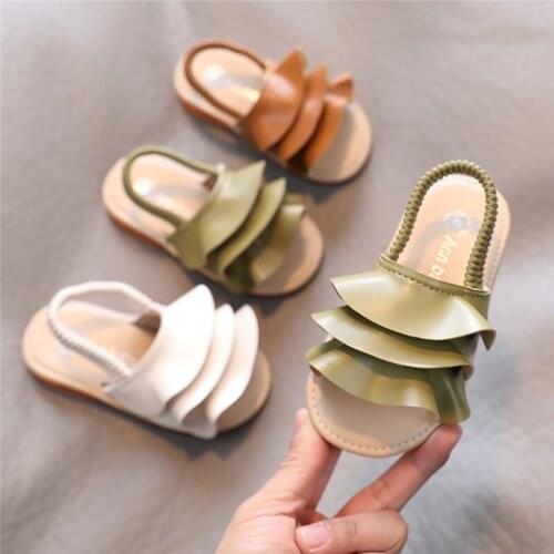 Girls Sandals Ruffle Princess Shoes Children Elastic Band Slip On Shoes Baby Kids Beach Shoes Toddlers Anti-Slippery Flats