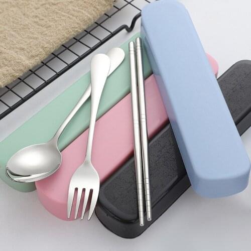 304 And 410 Stainless Steel Tableware Outdoor Travel Students School Gifts Spoon Fork Chopsticks Set Portable Tableware