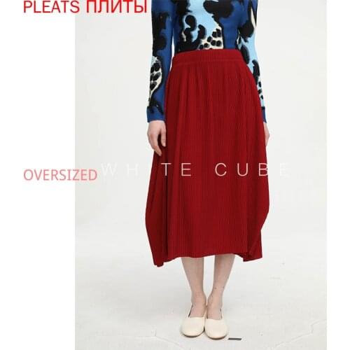 MIYAKE Pleated Skirt Women Loose Retro Design Niche Skirt Mid-length Pleats Upe Faldas Falda