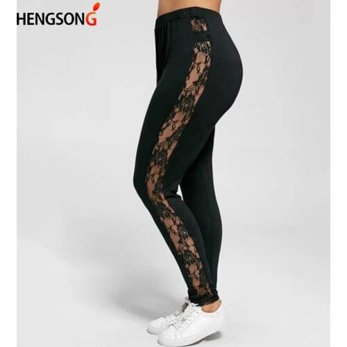 Women Legging High Waist Sexy Lace Patchwork Hollow Out Stretch Large Legging Trousers