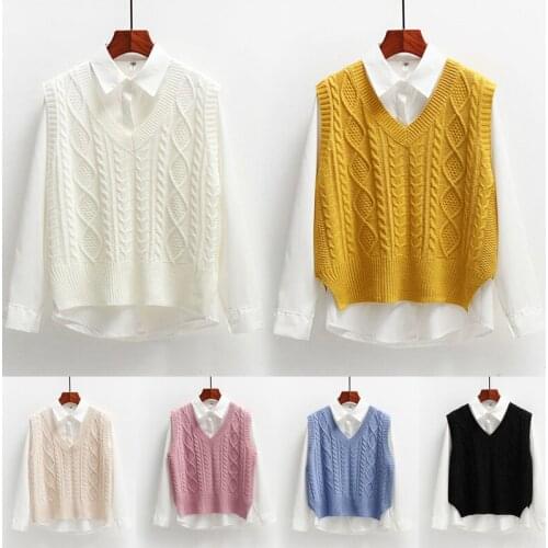 Women Short Knitted Sweater Sleeveless Korean Women Solid Color Loose Vest Ladies V-Neck Pullover Tops Waistcoat Female Coats