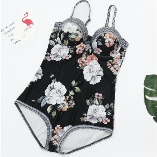 Women Swimwear Push Up Monokini Beachwear 2021 New Vintage Flowers Print One Piece Swimsuit Bathing Suit Cover ups swim suits