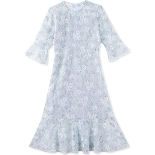 Neatie kiddie Sexy Elegant Lace Dress Women A-line Slim Vestidos Female Flare Sleeve Sweet Dress Ruffles Robes
