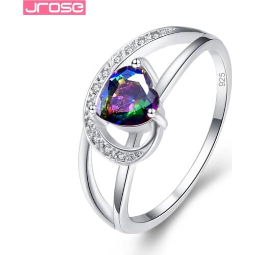 JROSE Engagement Love Heart Cut Rainbow White Cubic Zirconia Jewelry Silver Fashion Ring Size 6 7 8 9 Style Pretty Ring