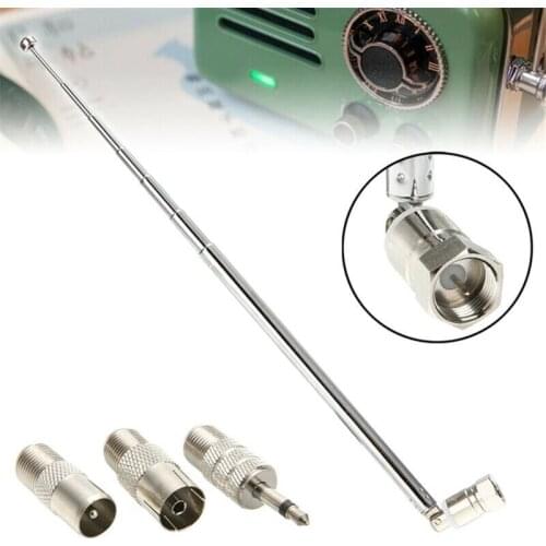 1PC Stainless Steel F Type Telescopic Antenna Shrink Length 5.91in F Plug Female Plug Aerial with Adapter for TV Table Top Radio