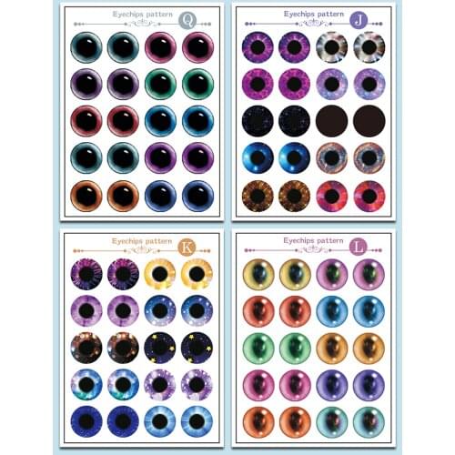 10 Pairs eyes chips pattern per sheet, 9 sheets in total for 12'' Blythe Doll