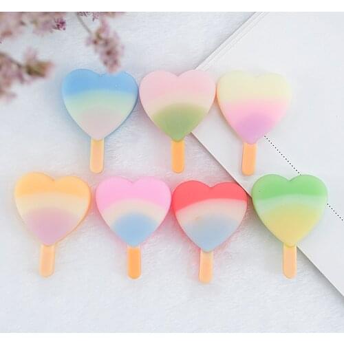 10pcs 35*26mm Resin Cabochons Rainbow Lollipop Ice Cream Flatback Crafts for Jewelry Hair Bow Making Embellishments DIY