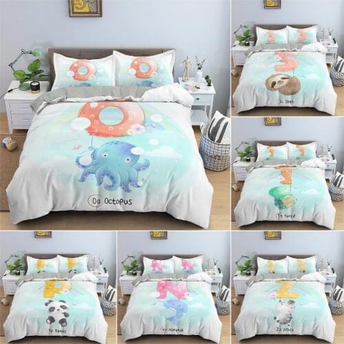 Cartoon Pattern Quilt Cover Soft Cozy Bedding Set Letter Animal Duvet Cover For Children Bedroom Decor Bed Set 2/3Pcs