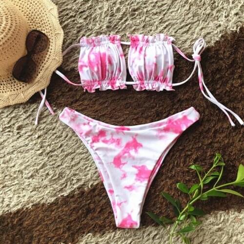 2021 New Fashion Ladies Tie-dye Gradient Swimsuit Sexy Backless Quick-drying Strap Split Swimsuit Swimsuit Bikini Set