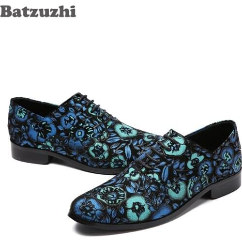 Batzuzhi Blue Suede Men Shoes for Wedding and Party Loafers Men Dress Shoes Mens Flat Lace-up Male Casual Zapatos. EU38-46