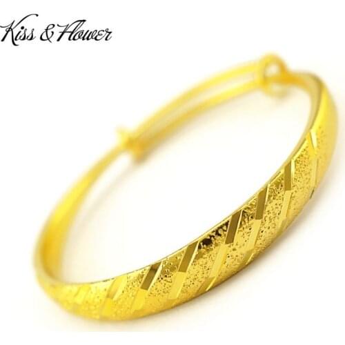 KISS&FLOWER BR65 Fine Jewelry Wholesale Fashion Woman Birthday Wedding Gift Thickened Round 24KT Gold Resizable Bracelet Bangle
