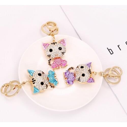 Lucky-Butterfly-Bow Pets-Cat Crystal-Rhinestone Keyrings Key Chains Animal head Holder Purse Bag Car Gift Keychains Jewelry