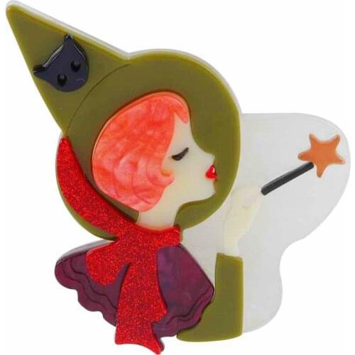 New Exaggerated Lovely Magic Wand Girl Acrylic Brooches Pins For Women Cartoon Cute Brooch Lapel Badges Fashion Party Jewelry