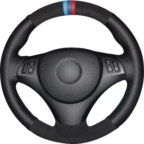 Black Synthetic Leather Black Suede Car Steering Wheel Cover for BMW E90 320i 325i 330i 335i E87 120i 130i 120d