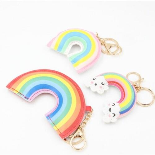 Colorful PU Leather Rainbow Key Chains Fashion Jewelry Car Bag Pendants Colorful Keychain Keyring for Girls Children Gifts S217