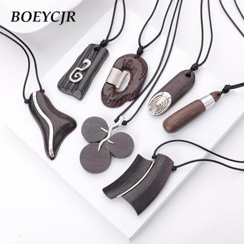 BOEYCJR 19 Styles Available Yoga Alloy Wood Necklace Handmade Meditation Ethnic Pendant Necklace for Men and Women Jewelry