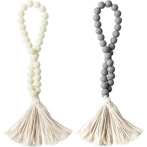Wood Beads Tassel Farmhouse Decor Wooden Trays for Decor Natural Wood Beads for Home 2 Pieces