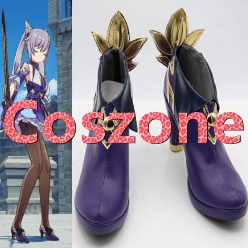Genshin Impact Keqing Purple Cosplay Shoes Boots Halloween Carnival Cosplay Costume Accessories